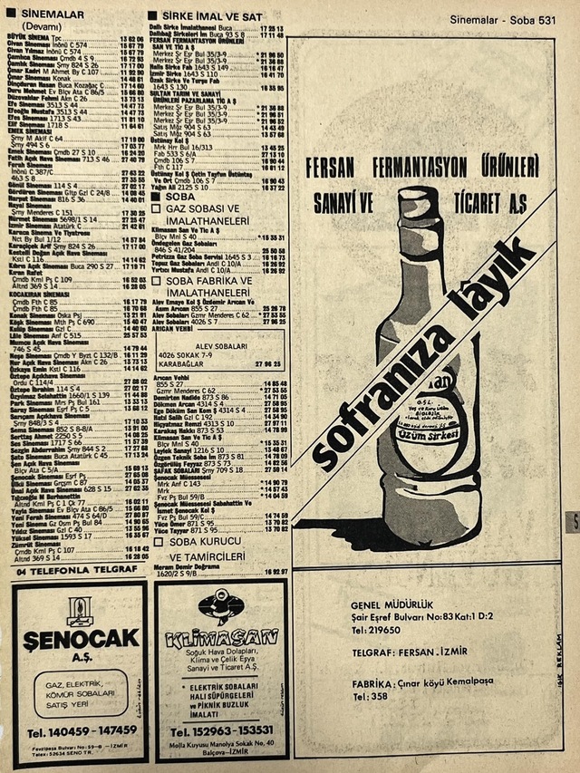 İzmir 1982-1983 Meslek Reklam İlanı Efemera S531 Teşhir Ürün