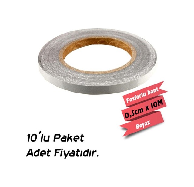Carub Fosforlu Bant Beyaz 0,5 Cm X 10 Mt