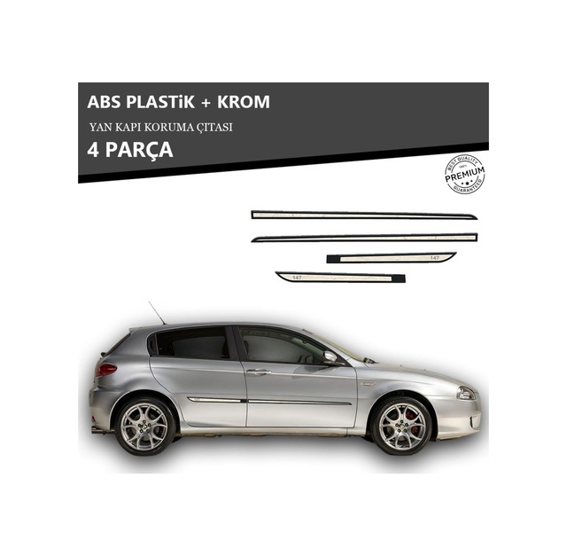 Alfaromeo 147 Yan Kapı Koruma Çıtası Plastik + Krom Unvrslppkçt00082