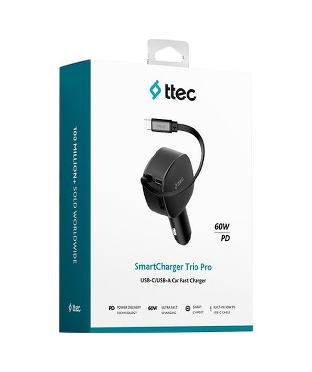 Ttec 2ckp07s Ttec Smartcharger Trıo Pd 60w Araç Hızlı Şarj Aletı Usb-c+usb-a + Dahılı Pd 30w 70cm