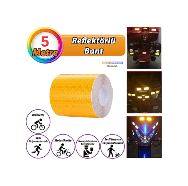 Reflektörlü Reflektif Fosforlu Şerit Bant Petekli Reflekte I Kaz Bandı 5 Cm X 5 Metre Sa 28c48