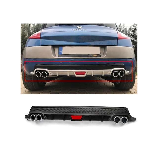 Renault Megane 2 Hb Uyumlu Siyah Difüzör Difizör Yuvarlak Egzoz Görünüm Kulaklı Tip 2002 - 2009