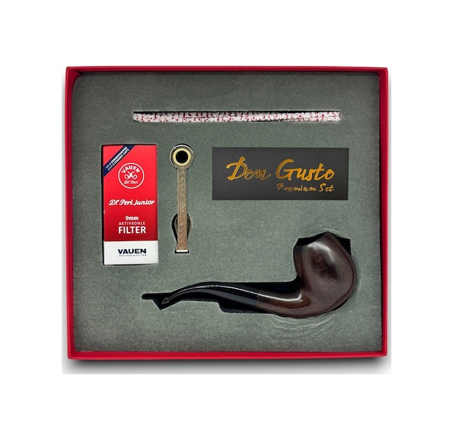 Longan Cherry 9mm Ahşap Kıvrık Pipo Seti Mat Kahve
