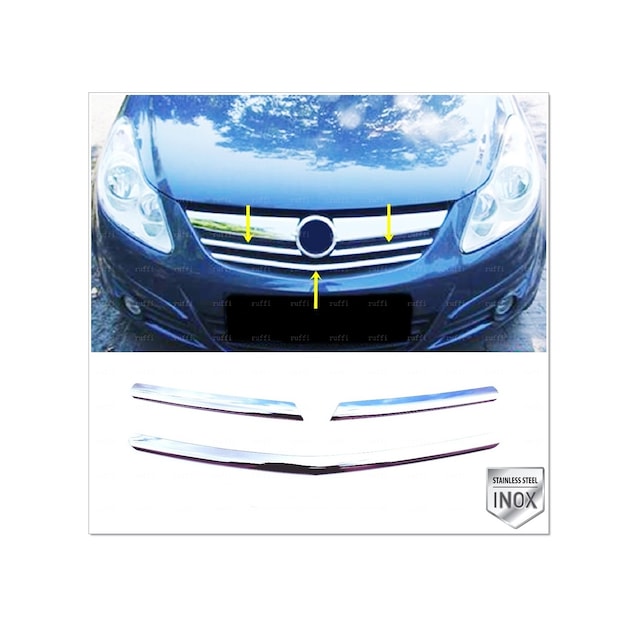 Opel Corsa D Krom Ön Panjur 3 Prç. 2006 - 2014 Arası P.Çelik