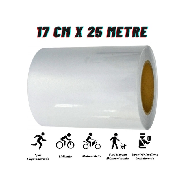 Carub Reflektif Fosforlu Şerit Bant 17 Cm x 25 Metre Beyaz İkaz Bandı BR2405501