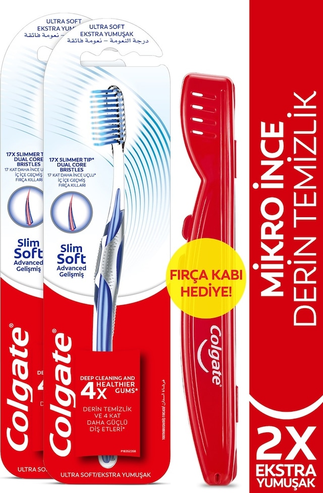Colgate Mikro İnce Gelişmiş Derin Temizlik Ekstra Yumuşak Diş Fırçası 2'li + Fırça Kabı