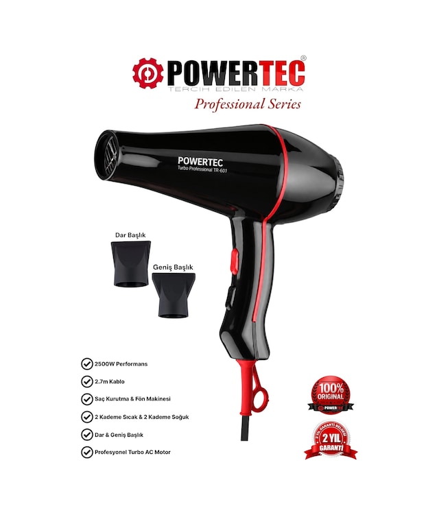 Powertec TR-601/TR-601S Turbo Profesyonel 2500 W Saç Kurutma Makinesi