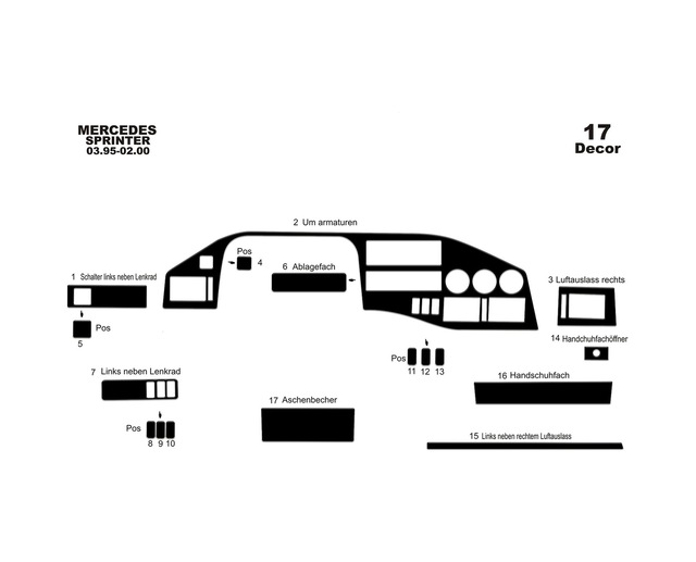 Volkswagen Lt Volt / Sprinter Torpido Kaplama 1995-2006 17 Parça Piano Black
