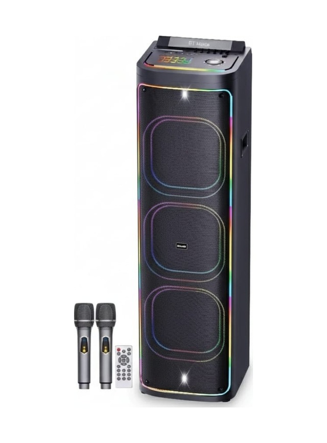 2272 Dijital Led Göstergeli Çift Kablosuz Mikrofonlu Rgb Tws Üçlü 12 İnç Stereo Bass Kablosuz Karaoke Hoparlör