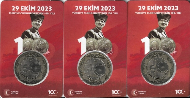 2023 Cumhuriyet'in 100.yılı Hatıra 5 Lira Özel Kırmızı Kitinde 3 Adet Çil