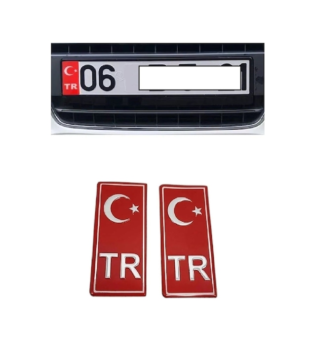 Audi A8 Tr Plaka Stıcker 2'li - Aluminyum Kabartma Ay-yıldız - Türkiye Plakalık Stickeri