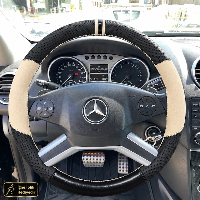 Mercedes Ml W164 Dikme Direksiyon Kılıfı Delikli Deri Parlak Siyah Bej Detay Çift Yüzük Ve Dikiş Suv-4 Kollu-geniş Yuvarlak 2005-2011
