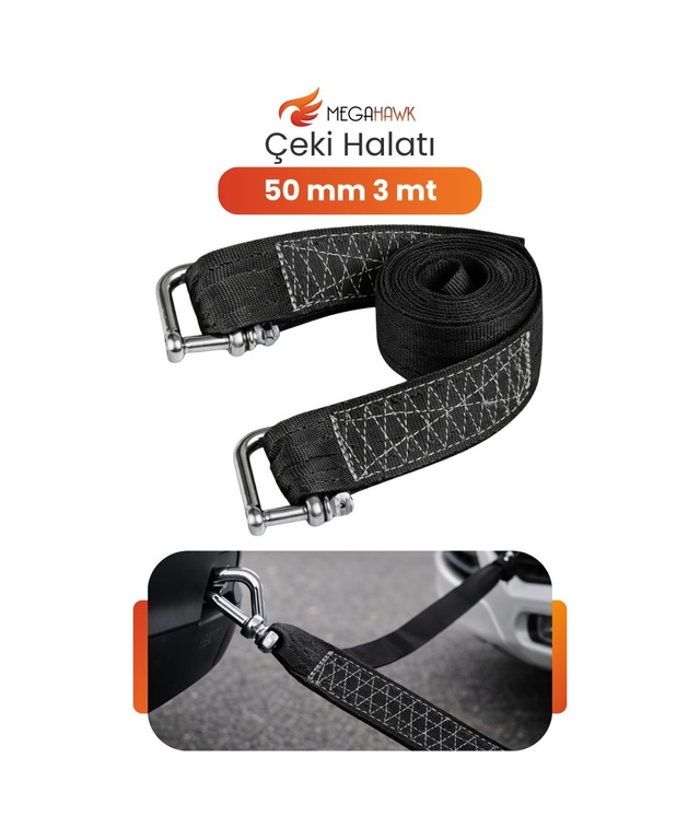 Çeki Halatı 50 Mm 3 Metre Kancalı Araç Çekme Halatı Dayanıklı Oto Çekme Kayışı