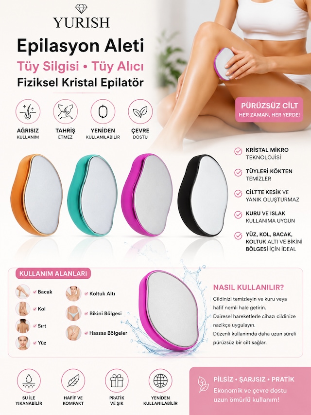 Epilasyon Aleti Tüy Silgisi Tüy Alıcı Fiziksel Kristal Epilatör