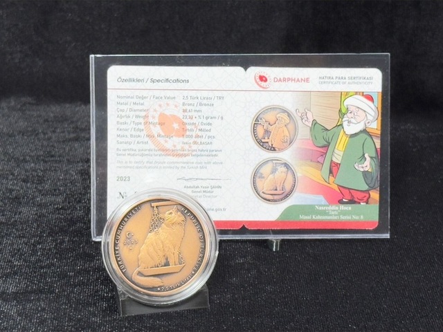 2023 Nasreddin Hoca No. 8 Tartı Sertifikalı Bronz Hatıra Parası Teşhir Ürün