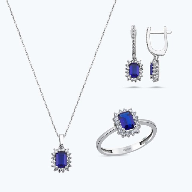 Altınbaş Altın Üçlü Mavi Taşlı Baget Set Utkvr0034-24627-set