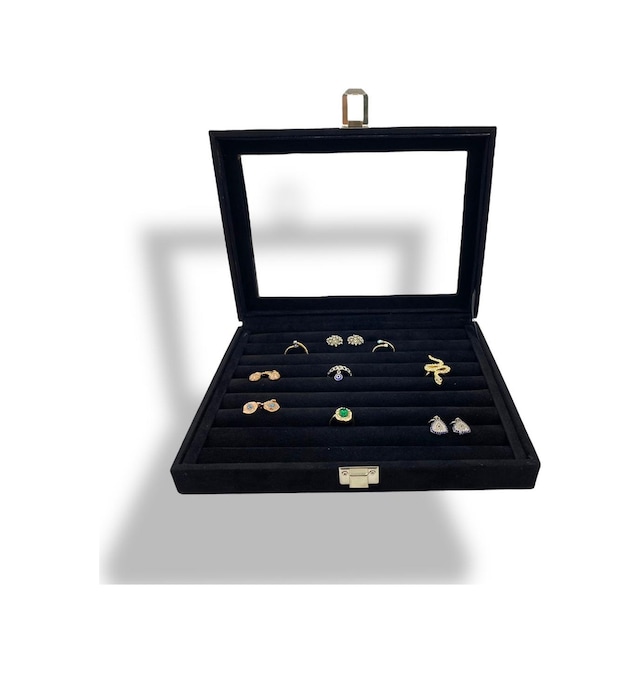 Richbox Yüzük Kol Düğmesi Broş Takı Kutusu Süet Siyah 18x25