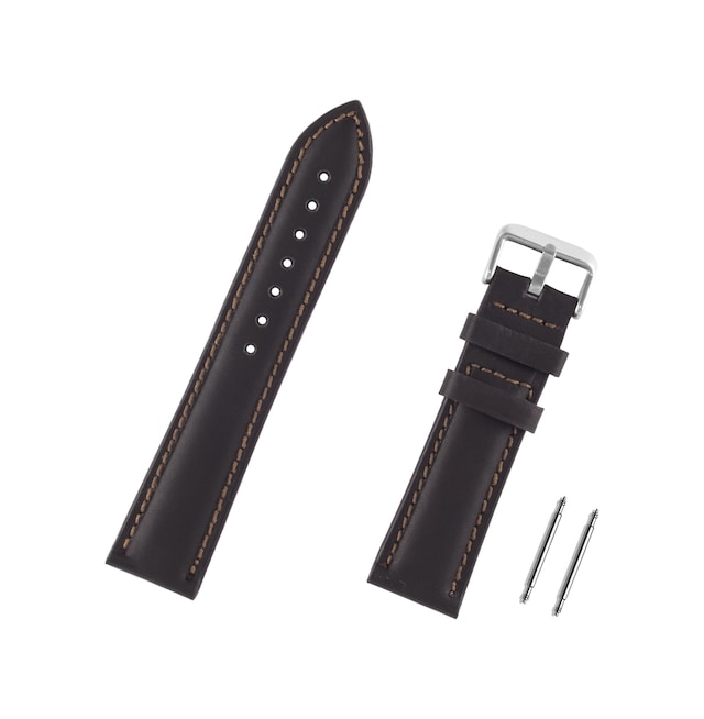 Saatse Koyu Kahverengi Hakiki Deri Saat Kordonu Kayış 24 MM