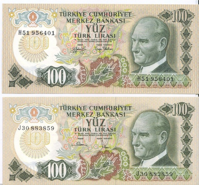 6.emisyon 100 Lira Kağıt Para 2 Adet Çil - Çil Altı Görseldeki Ürün