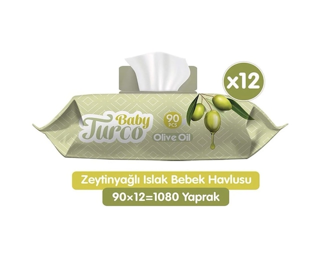 Baby Turco Zeytinyağlı Islak Bebek Havlusu 12x90 Adet