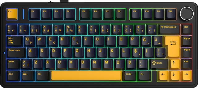 Aula F75 Mekanik Rgb Tkl Graywood V4 Switch Kablosuz Makrolu Hot Swap Türkçe Q Klavye Siyah