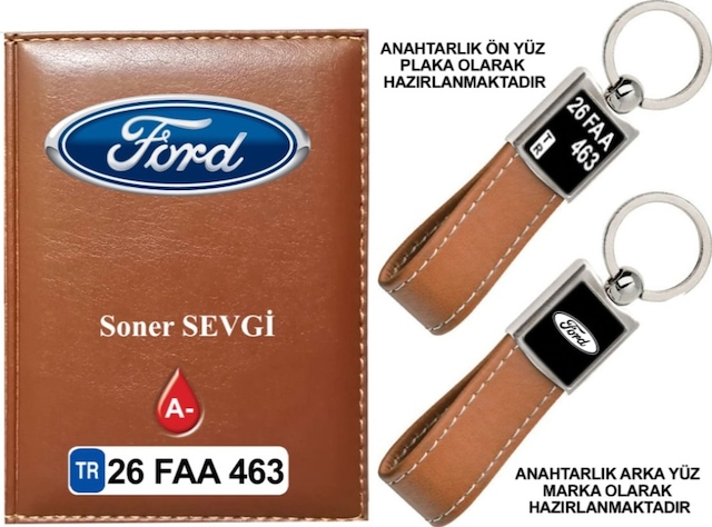 Plakanıza Özel Ford Logolu Taba Ruhsat Kabı Ve Anahtarlık