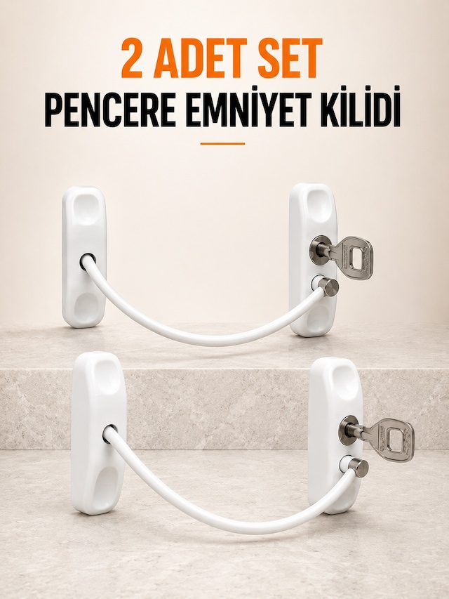 Hmngoxx Pencere Emniyet Kilidi 2 Adet Set Kablolu Anahtarlı Pencere Açılma Sınırlayıcı Tkndhmngoxx