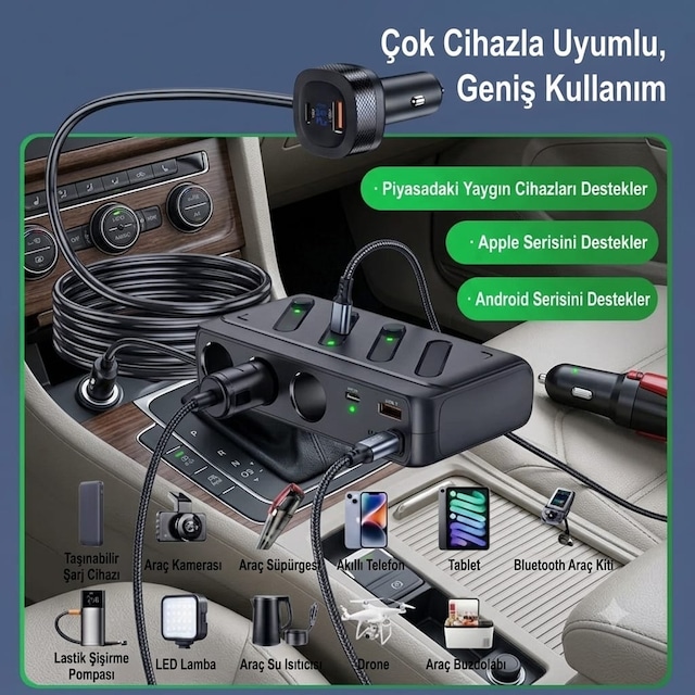 Araç Oto Çakmak Çoklayıcı Çoğaltıcı Soketi Usb Çakmaklık 187w Maks