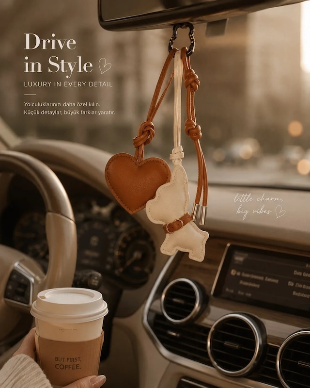 Ers 3'lü Ayıcık & Kalp Charm Deri Çanta Aksesuarı Luxury Bag Charm Anahtarlık Deri Lüx Çanta Süsü