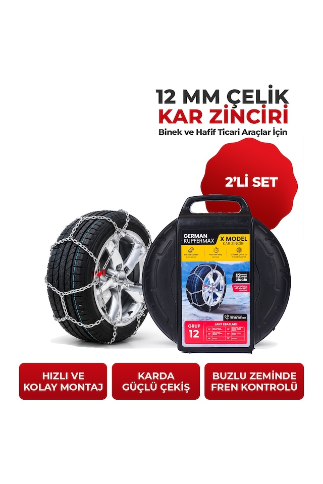 12mm No: 12 Profesyonel Oto Kar Zinciri, Binek Ve Hafif Ticari Araçlar İçin 12 Numara