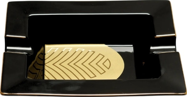 Parmida Siyah Gold Şeritli Yaprak Desenli İkili Porselen Puro Küllüğü - Tr9725