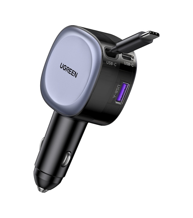 Ugreen 75w 2 Portlu Usb-c Kablolu Araç İçi Şarj Cihazı Çakmaklık Adaptörü, 55653