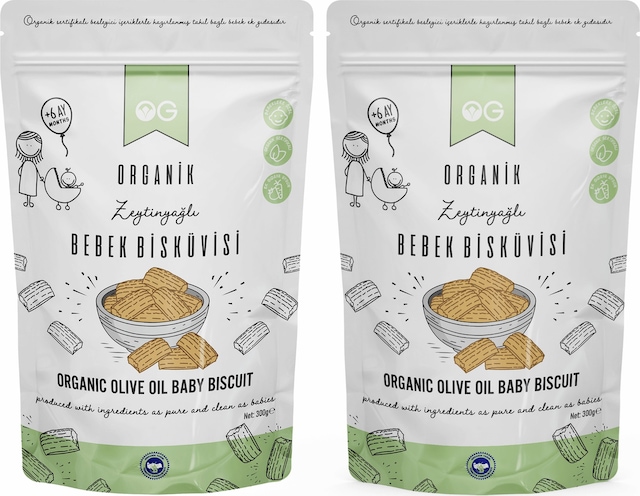 OG Natural 2'li Organik Bebek Bisküvisi 2 x 300 Gr +6 Ay
