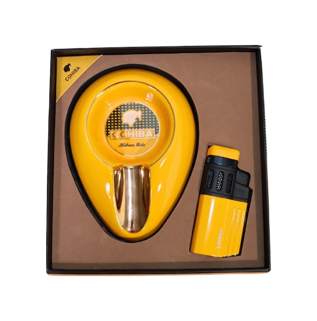 Cohiba 4 Torch Pürmüz Sarı Çakmak Küllük İkili Puro Seti Tr10028