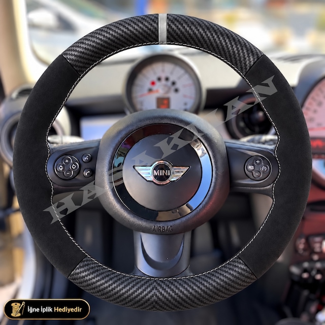 Mını Countryman R60 Dikme Direksiyon Kılıfı Alcantara Süet Mat Karbon Gri Yüzük Ve Dikiş Crossover Suv 2010-2016