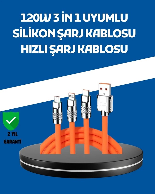 Ers 120w Şarj Destekli 3 Ü 1 Arada Çoklu Şarj Kablosu 1.2 Metre