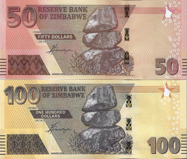 Zimbabwe 2020 Yılı 50 Ve 100 Dolar Yabancı Kağıt Para Çil Unc Koleksiyon Para