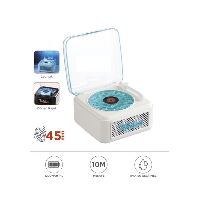 Nostalji Plak Görünüm Mini Dekor Waves Bt Işıklı Müzik Çalar Saat Tf Kart Aux Özellikli