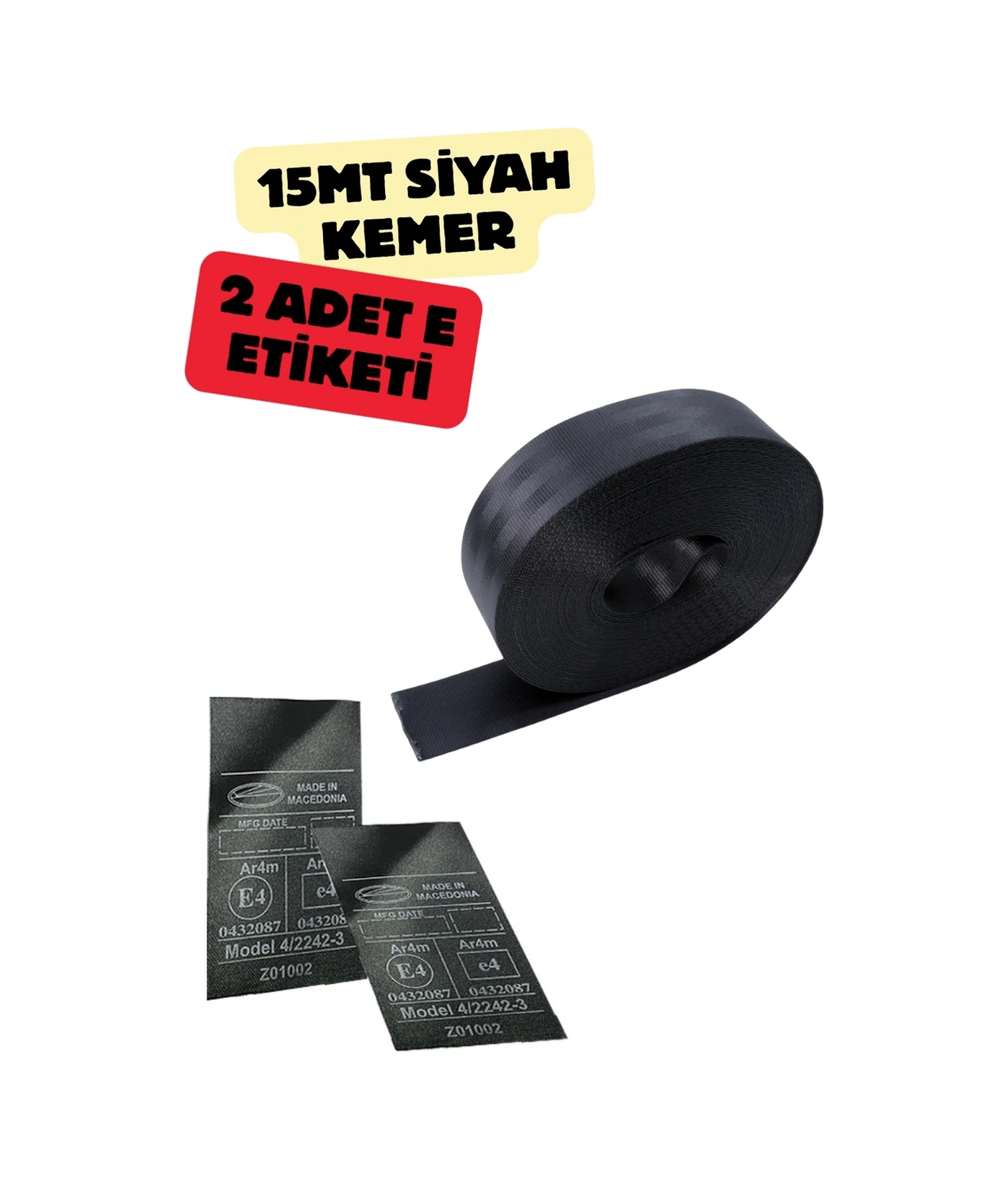 Siyah Renk Emniyet Kemeri 15mt. Etiket Hediyeli