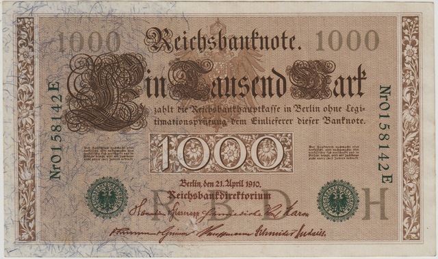 Almanya 1000 Mark 1910 Yeşil Mühür. Iı. Wılhelm Dönemi. Çilaltı+