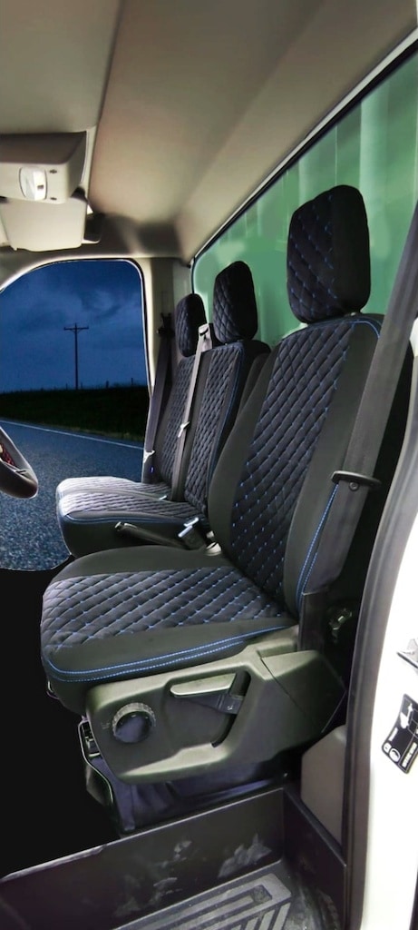 Ford Transit Tek Kabin Özel Dikim Oto Koltuk Kılıfı Siyah-Mavi