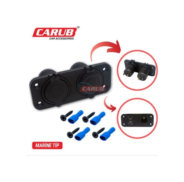 Carub 9 Volt - 30 Volt Marıne Tip Çakmak Soketi - 2 Usb Girişli