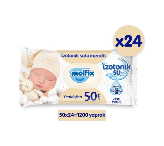 Molfix Izotonik Sulu Yenidoğan Islak Havlu 24 x 50'li 1200 Yaprak