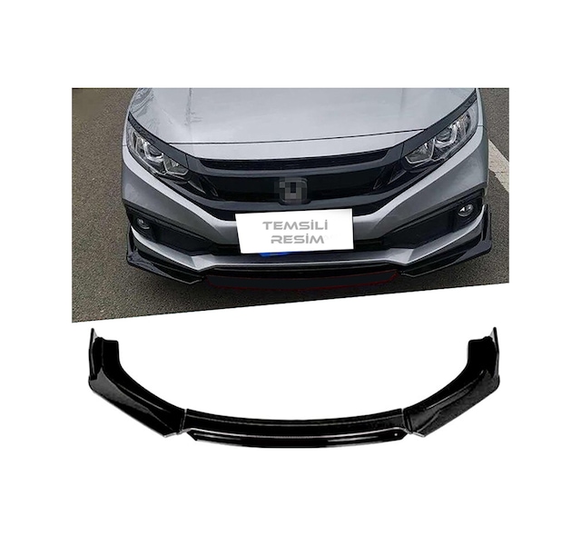 Honda Civic Fc5 2016-2021 Siyah Şeritli Renkli Ön Ek Ön Lip Piona Black 4 Prç