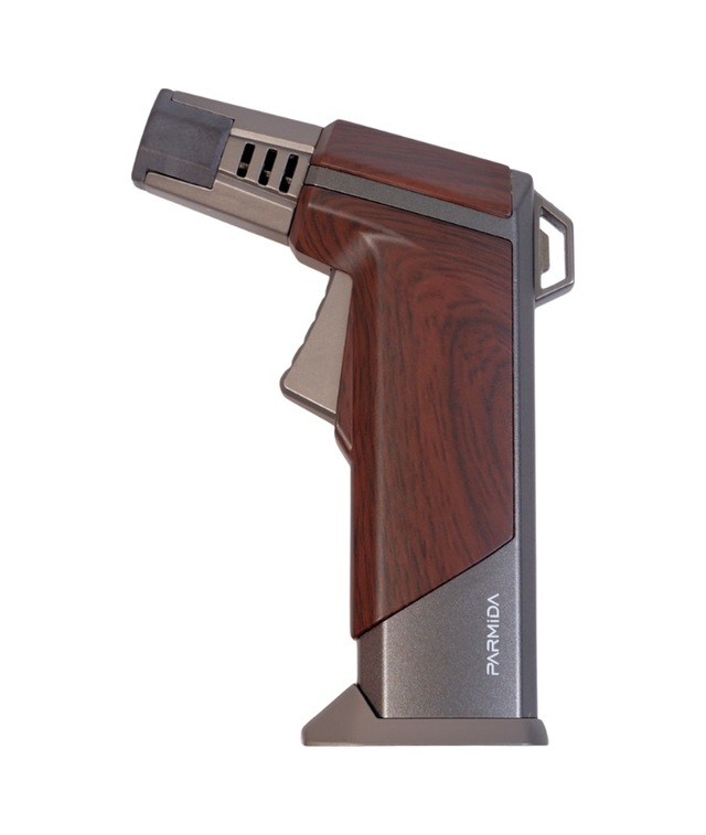 Parmida Tek Torch Pürmüz Ahşap Desenli Gunmetal Masa Tipi Metal Puro Çakmağı - Tr9237