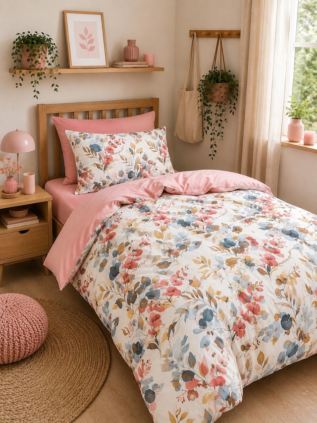 Mystory Home Tek Kişilik Lastikli Çarşaflı Nevresim Takımı Okaliptus Pembe Pudra - Pembe