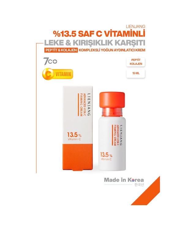 %13.5 Saf C Vitamini & Peptit Leke & Kırışıklık Karşıtı Yoğun Aydınlatıcı Ton Eşitleyici Krem 15 Ml
