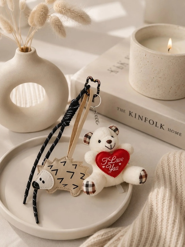 Ers 3 Lü Set Sevimli Ayıcık & Kirpi Charm Seti Çanta Ve Anahtarlık Aksesuarı - Kedili Kanca