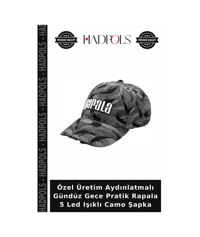 Hadpols Özel Üretim Aydınlatmalı Gündüz Gece Pratik Rapala 5 Led Işıklı Camo Şapka Çok Renkli