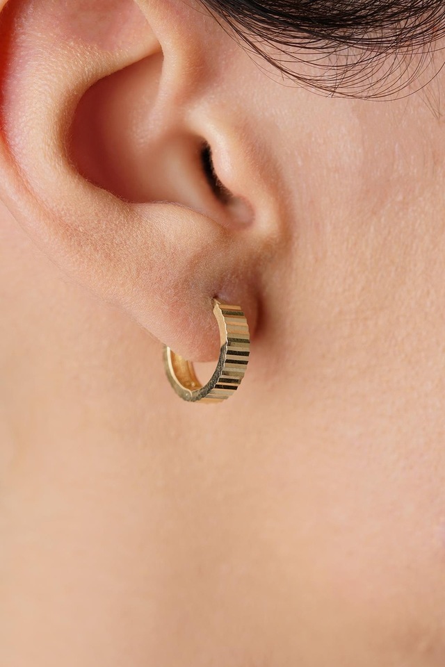 14 Ayar Altın Kalemli Mini Halka Küpe - Kp5947 Sarı Altın